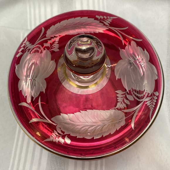 Bohemiam Ruby Red Crystal Glass Candy Dish - Picture 9 of 16